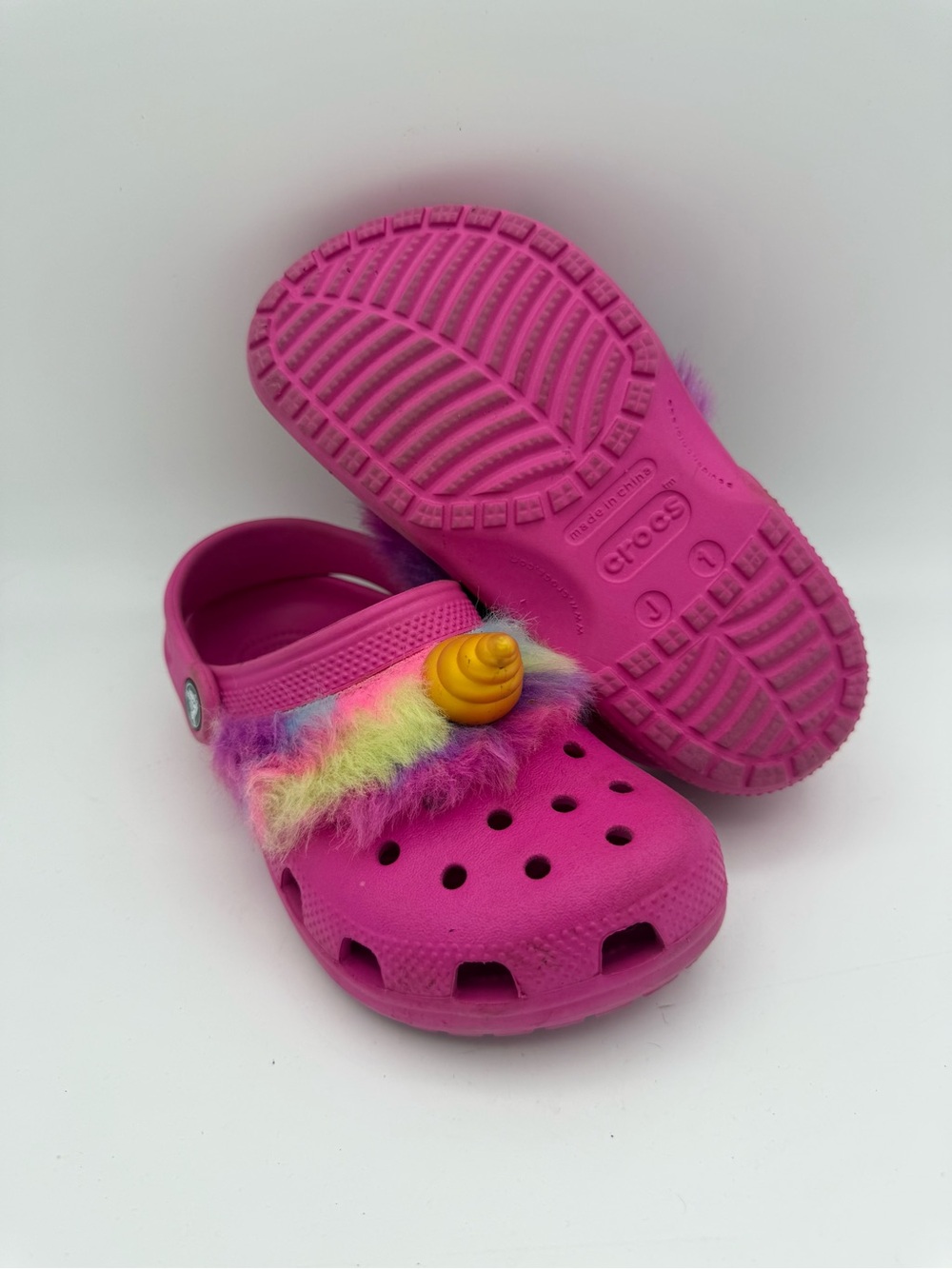 Youth Unisex Girls Crocs I Am Unicorn‎ Fuchsia Pink Multi-Colored Clogs Size J 1